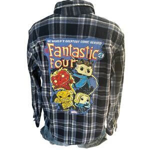 Fantastic Four Plaid Flannel Shirt SMALL Oversized Funko Pop Unique Marvel
